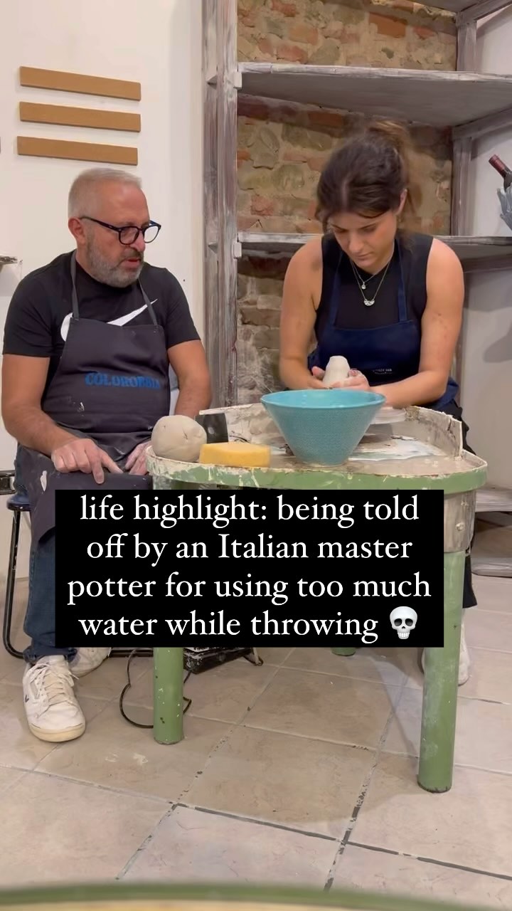 Instagram post by @granolagirlpottery for GetYourGuide. Caption reads: I went to an authentic Italian pottery factory....