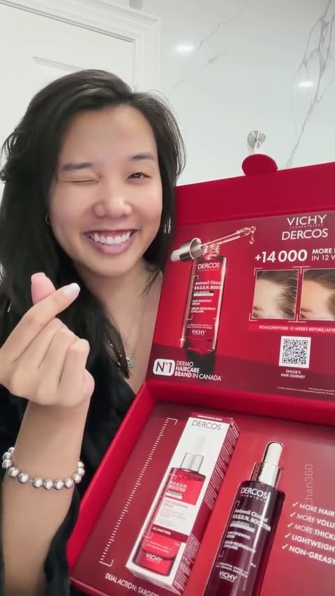 Instagram post by @kellychan360 for Shoppers Drug Mart. Caption reads: GRWM with the new @vichylaboratoires Dercos Regen....
