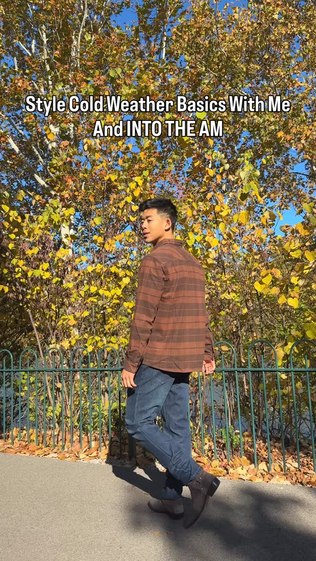 Instagram post by @ksh3n for INTO THE AM. Caption reads: Style cold weather basics with @intotheam 
Code....