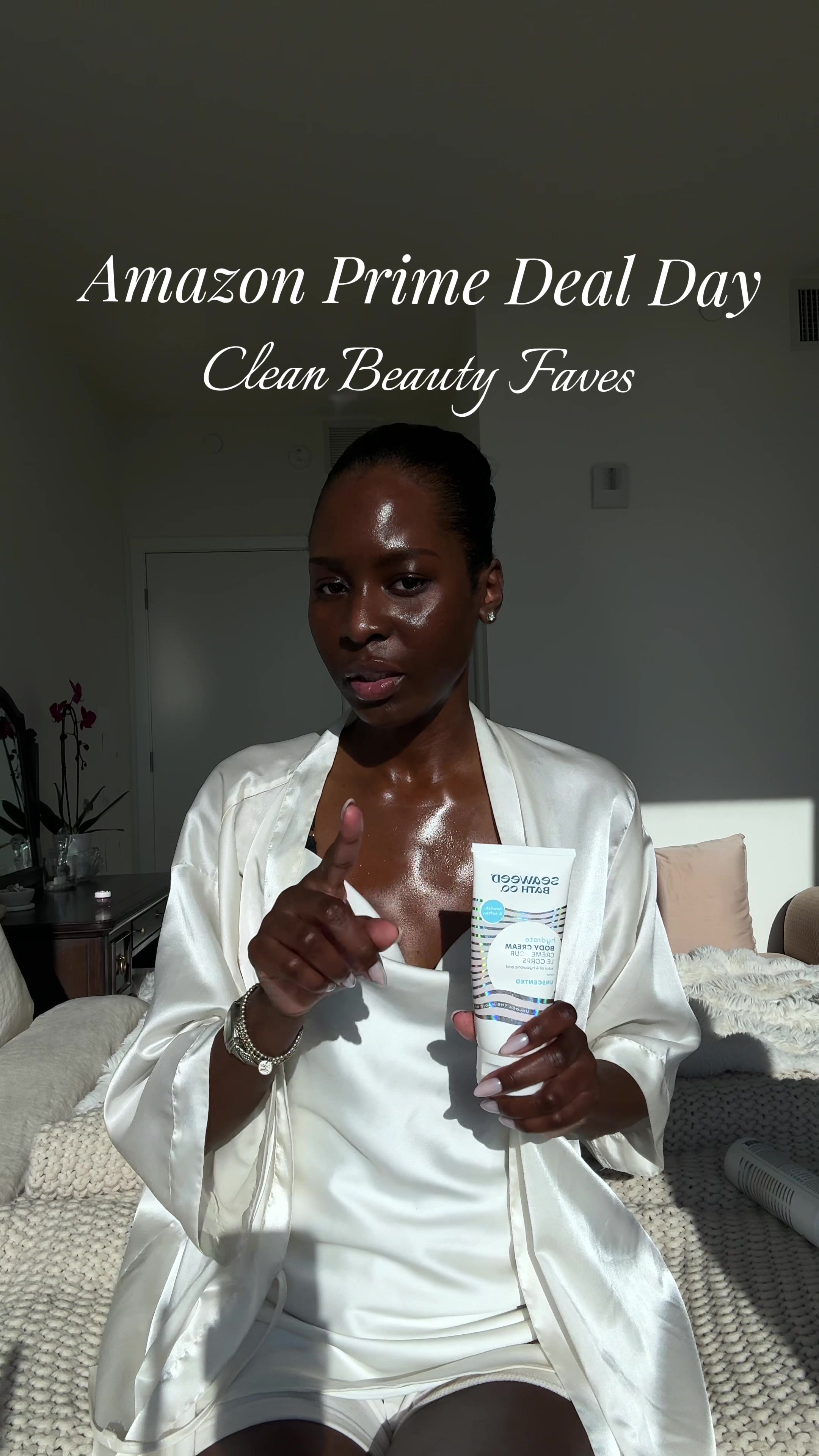 TikTok post by @_justemela_ for Andalou Naturals. Caption reads: [...] faves from @seaweedbathco and @Andalou....