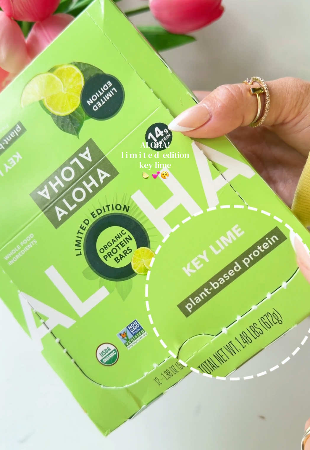 TikTok post by @mckenziewren for Aloha. Caption reads: key lime snob certification 🤤#alohaproteinbar....