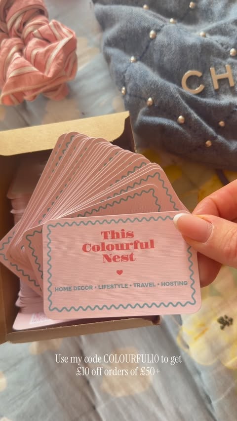 Instagram post by @thiscolourfulnest for VistaPrint. Caption reads: [...] these business cards, printed through....