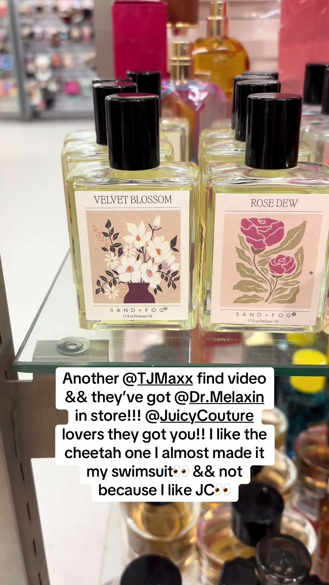 TikTok post by @keepingupwithjenwilliams for Juicy Couture. Caption reads: Sand + Fog perfume oils - juicy couture lingerie....