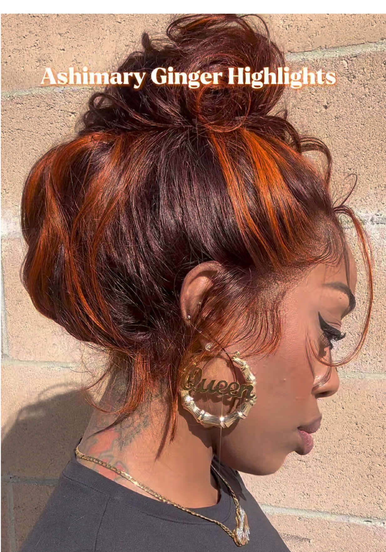 TikTok post by @lizzglams for Ashimary Hair. Caption reads: Fall Hair🍁Just in time 🎃 Salon Layer Cut Ginger....