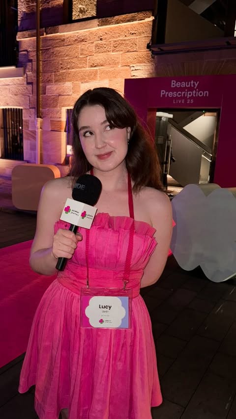 Instagram post by @lucy.livin for Priceline. Caption reads: i'm a menace with a microphone 🩷 @pricelineau....