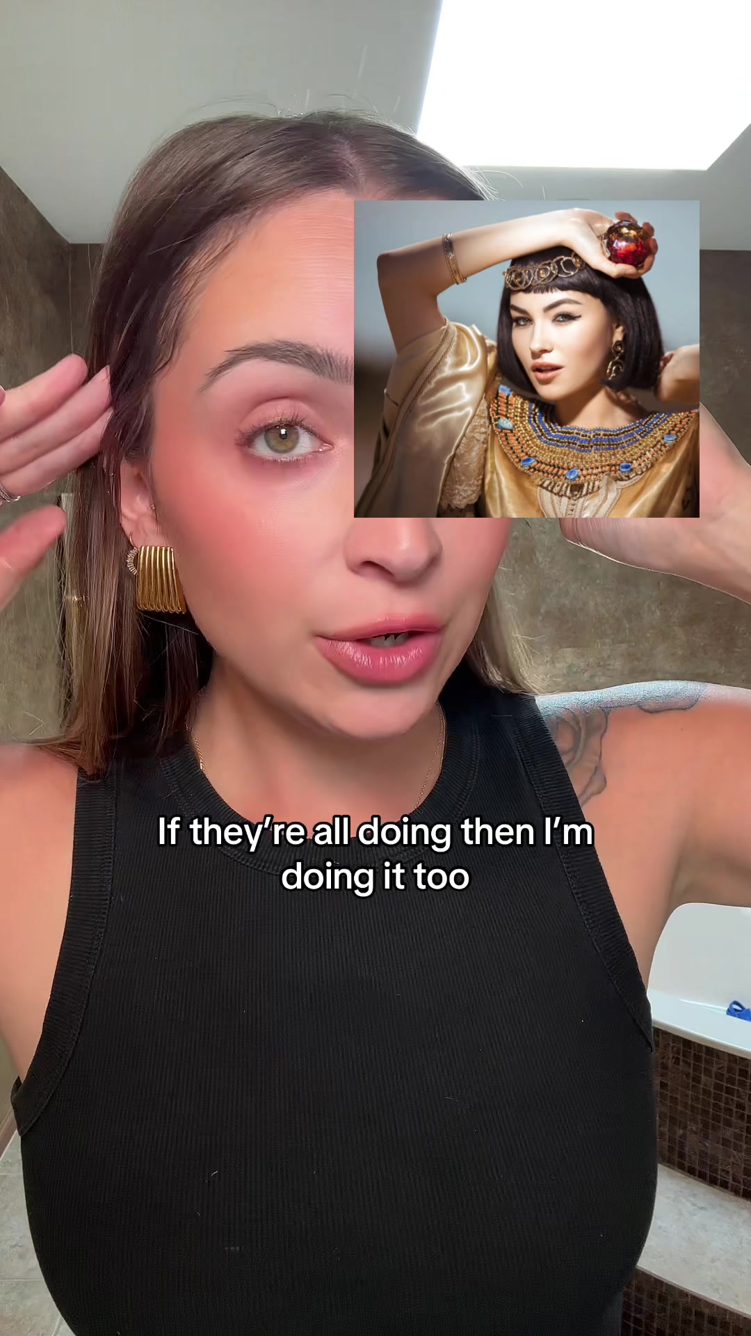 TikTok post by @longevityqueen_ for Akasha Superfoods. Caption reads: Make me look like cleopatra pls @Akasha Superfoods....