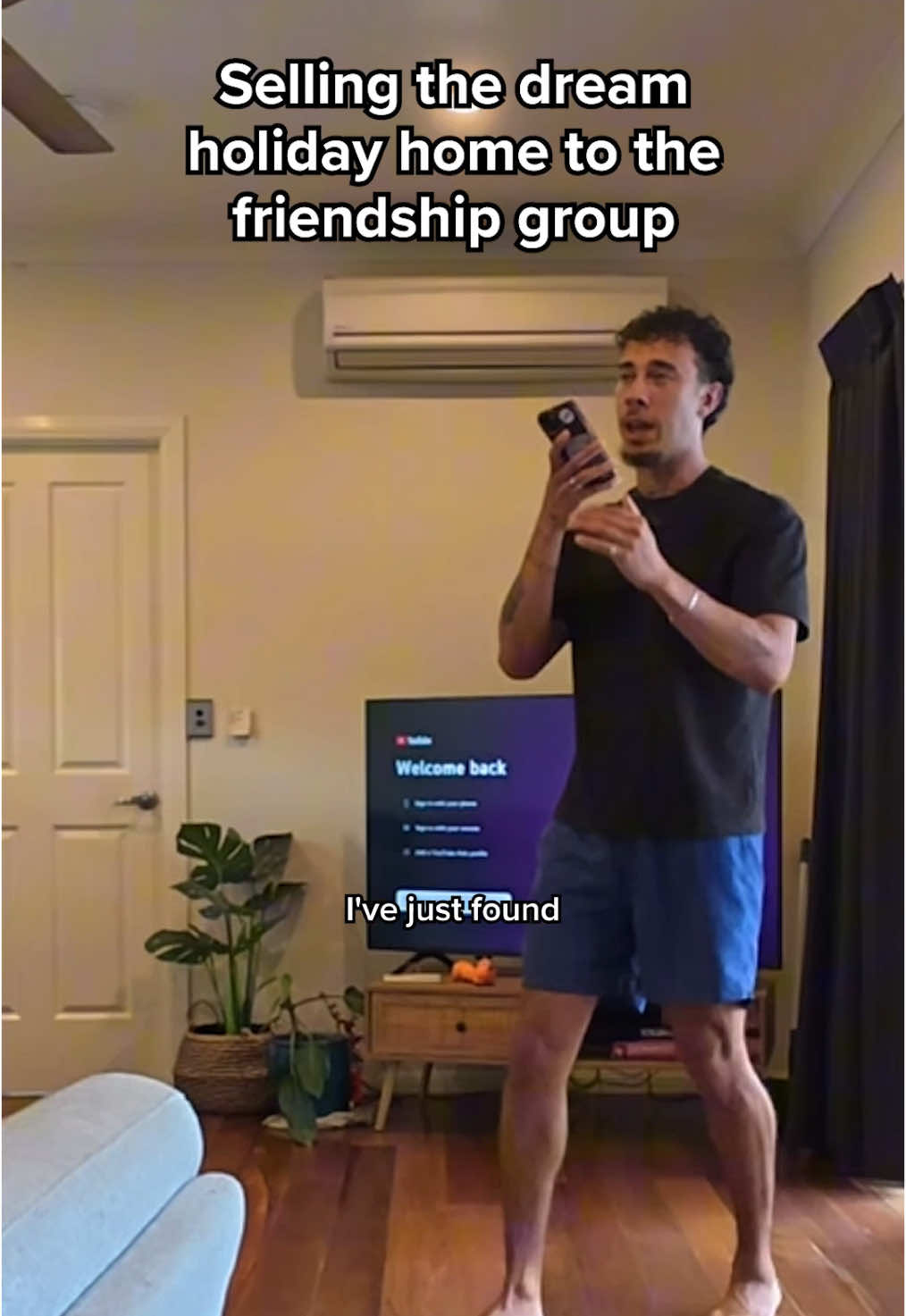 TikTok post by @lewbarth for Booking.com. Caption reads: send this to the group chat to tell them you’re....