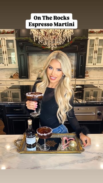 Instagram post by @macy.blackwell for On The Rocks Premium Cocktails. Caption reads: Making spirits bright this holiday season with On....