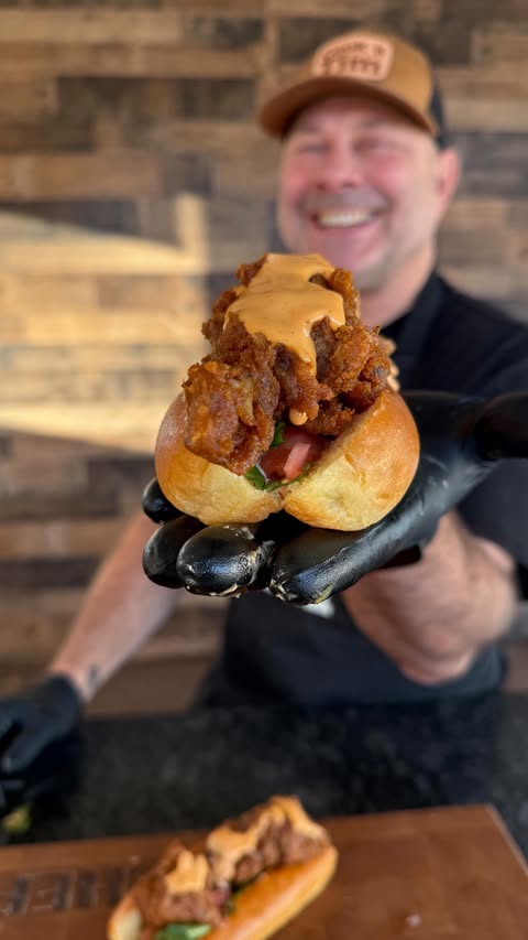 Instagram post by @cookitwithtim for GoodLife Proteins. Caption reads: Lobster po’ boy but make it game day 🦞🏈 Super....