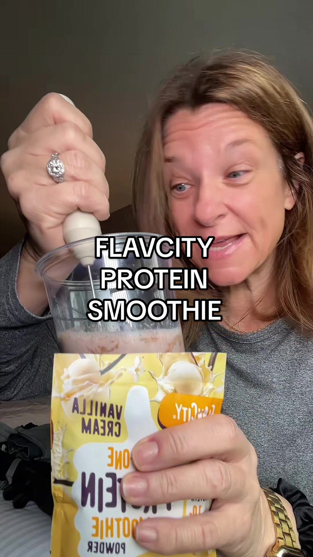 TikTok post by @live2lovekim for ShopFlavCity. Caption reads: [...] with Flavcity Protein Smoothies....