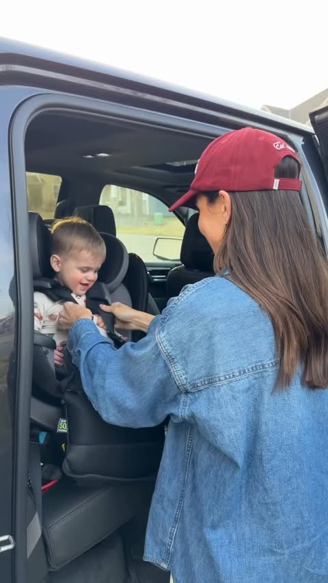 Instagram post by @taymbrown for Evenflo. Caption reads: [...] car seat in Tom’s truck, and loving the....