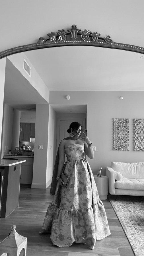 Instagram post by @vidhyaxo for Mac Duggal. Caption reads: [...] summer and I’m here for it ✨@macduggal....