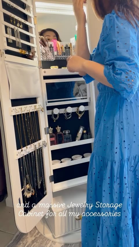 Instagram post by an influencer for Temu. Caption reads: [...] ✨👗 This Jewelry Armoire from Temu is a....