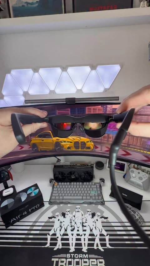 Instagram post by @developeradam for RayNeo. Caption reads: [...] Screen YES PLEASE 😍 Check out what the....