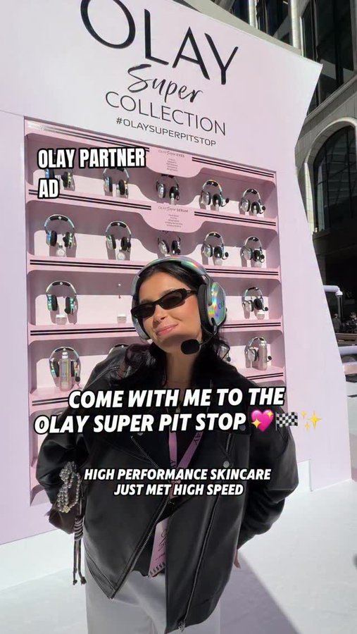 Instagram post by @natdoumkos for OLAY. Caption reads: #Ad I attended the OLAY Super Pit Stop in....