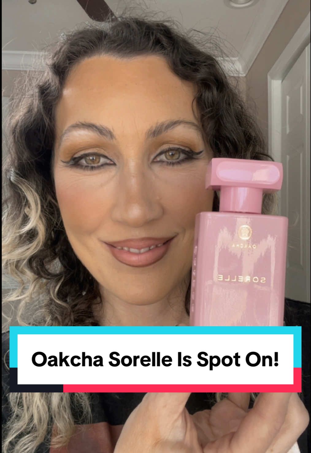 TikTok post by @theiconicgourmand for Oakcha. Caption reads: The Sorelle extrait perfume from @Oakcha smells....