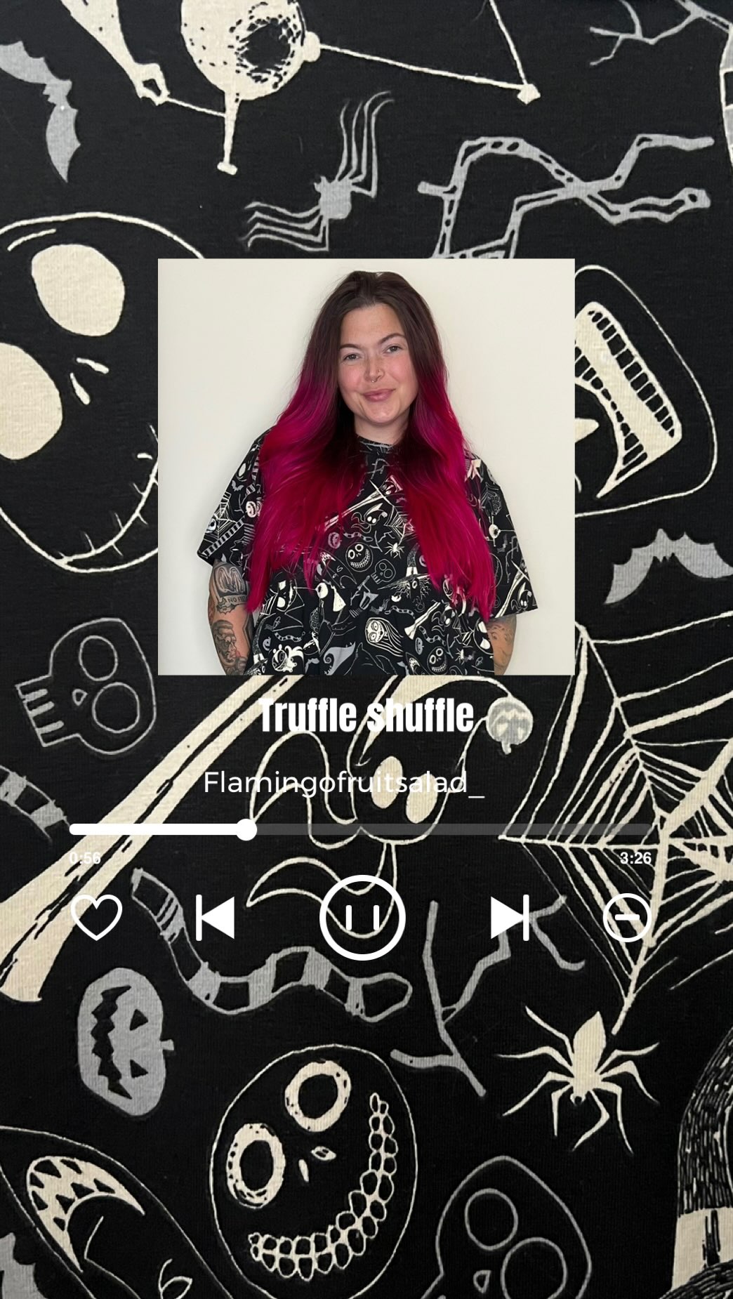 Instagram post by @flamingofruitsalad_ for TruffleShuffle. Caption reads: Ad 🦇🕸️ Autumn uniform: activated.

Steve Madden....