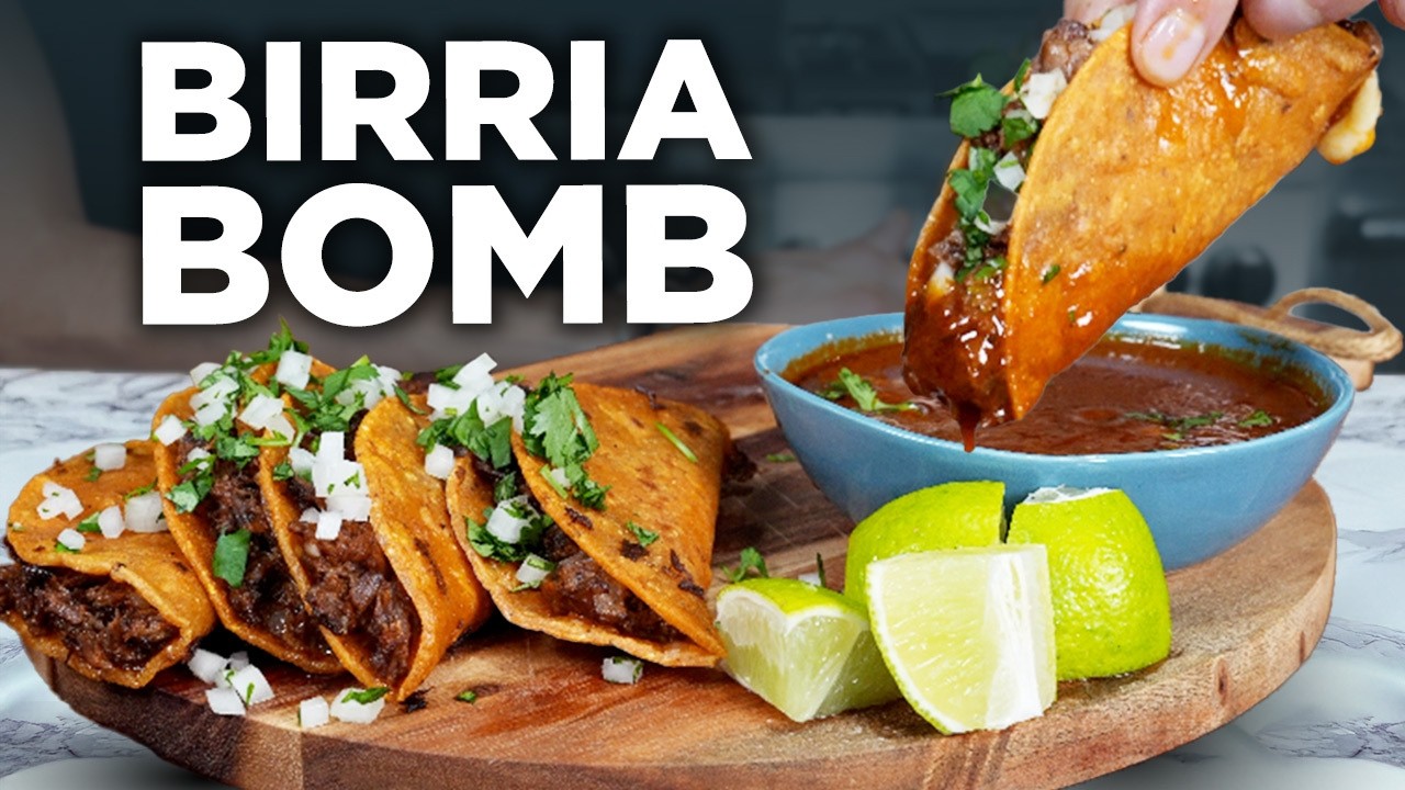 YouTube post by @NOTANOTHERCOOKINGSHOW for Lumineux by Oral Essentials. Caption reads: The 1 Thing Everyone Gets Wrong With Birria Tacos.