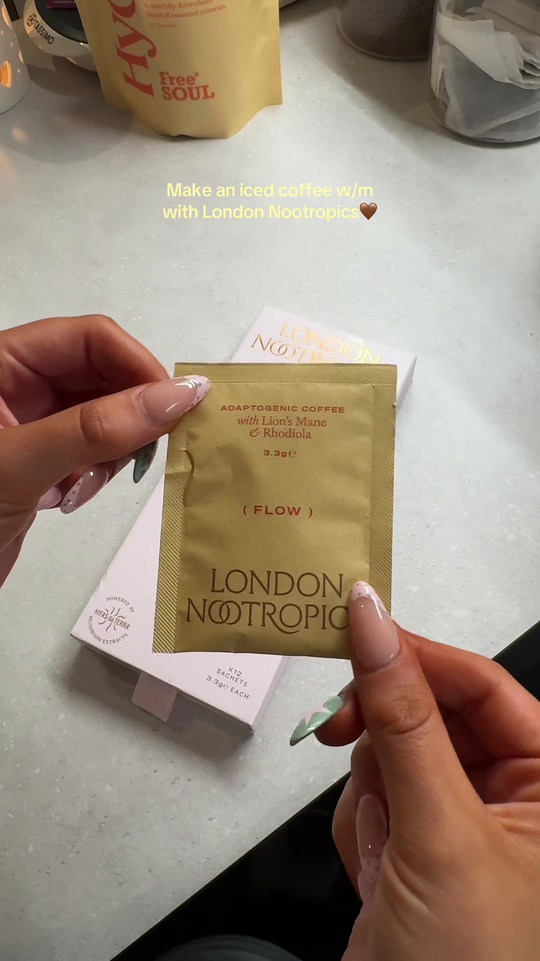 TikTok post by @leeshabakewell for London Nootropics. Caption reads: [...] would taste but i’ve been LOVING @London....