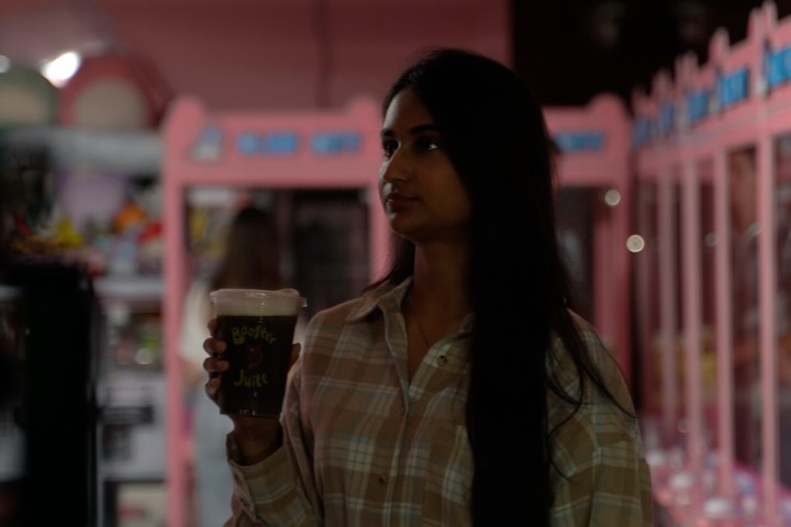 Instagram post by @heemanandi for Booster Juice. Caption reads: Lights, Camera & Action!! BTS from my Booster....