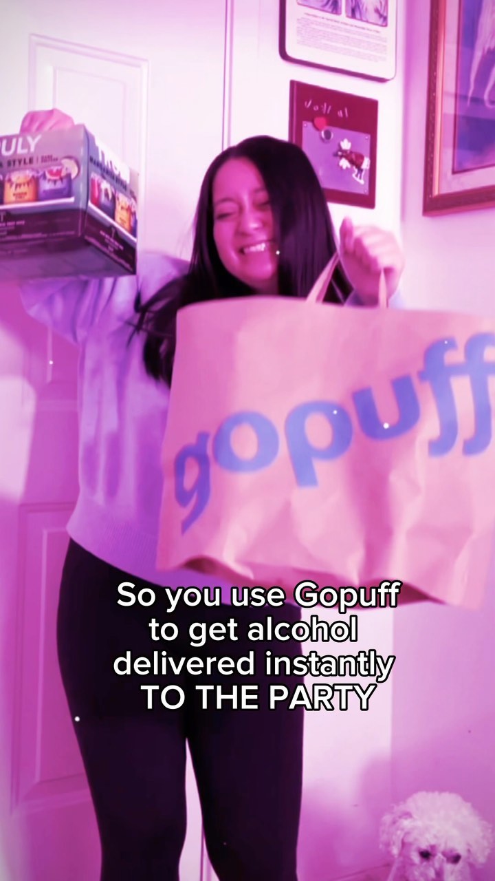 Instagram post by @saikofood for Gopuff. Caption reads: Alcohol delivered in under an hour…maybe even 30....