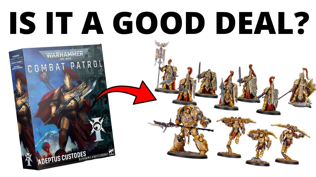 YouTube post by @auspextactics for ELEGOO. Caption reads: New Custodes Combat Patrol Box Revealed - Is it....