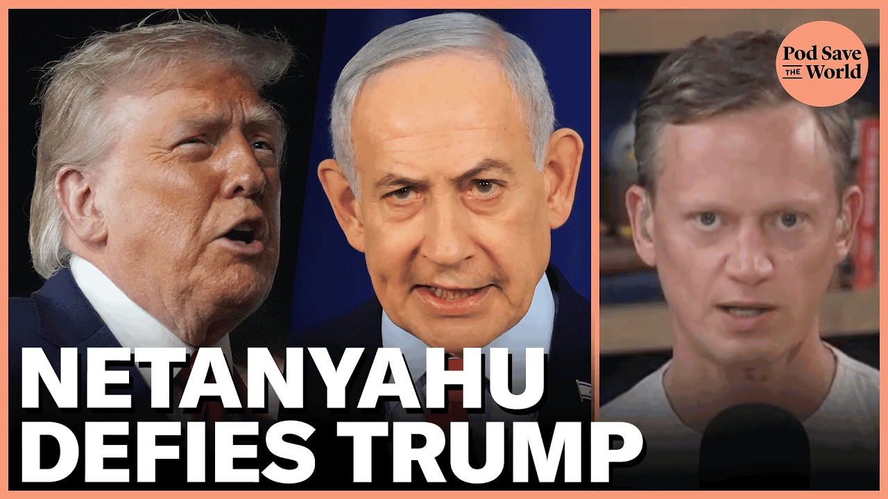YouTube post by @podsavetheworld for Wise. Caption reads: Netanyahu DEFIES Trump, Strikes Iran in MAJOR....