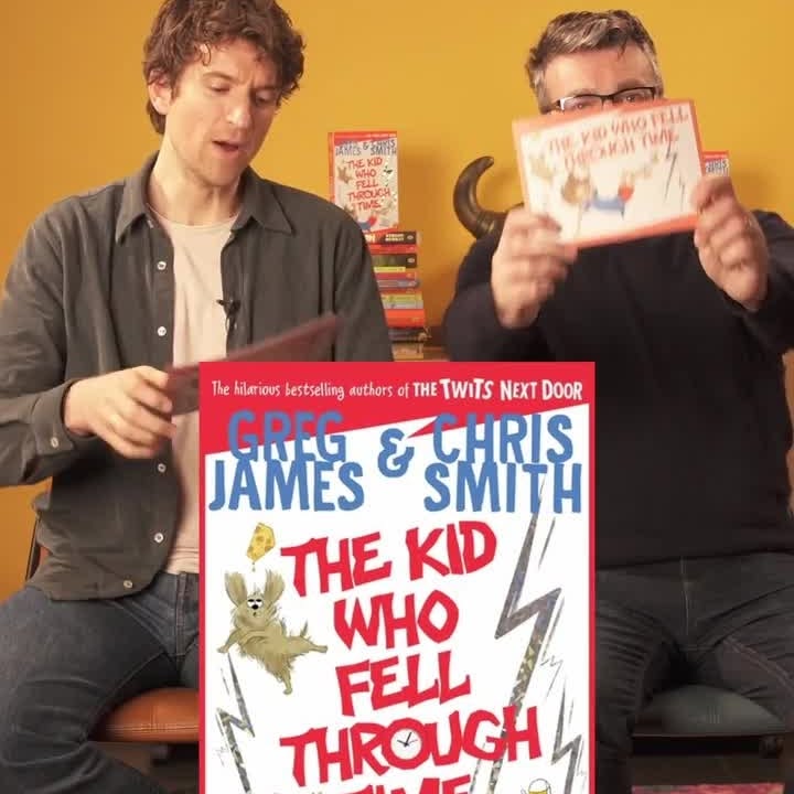 Instagram post by @greg_james for Puffin Books. Caption reads: The Kid Who Fell Through Time - a brand new epic....