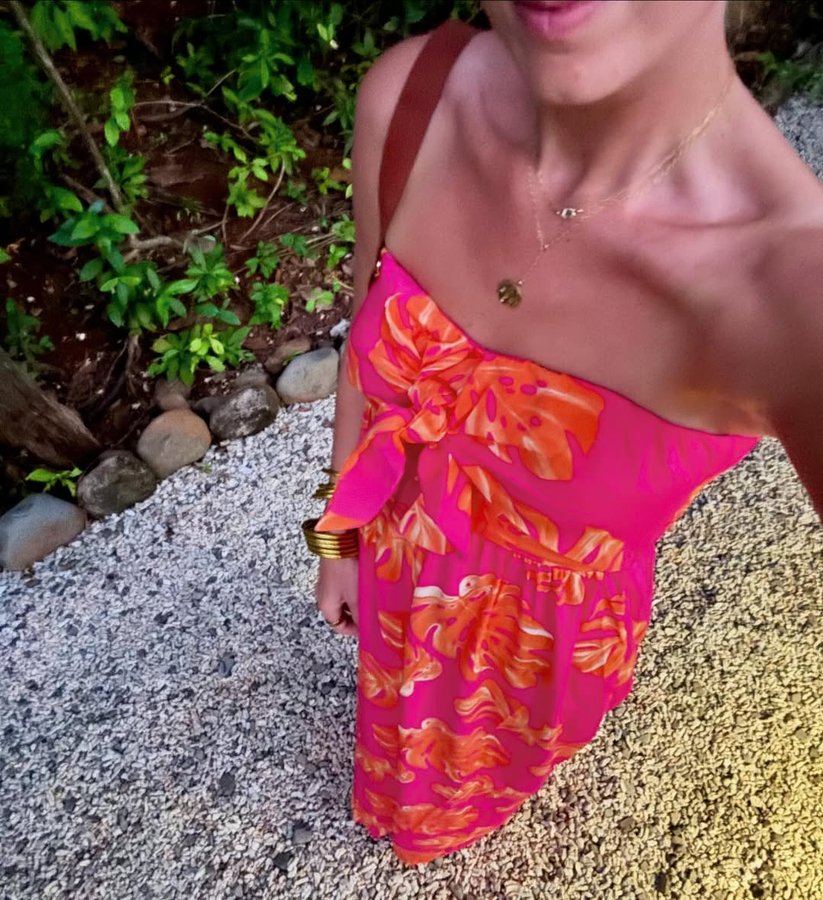 Instagram post by @_raisingmillsgirls for Red Dress. Caption reads: [...] sun to me 🌴 Wearing tts small in....