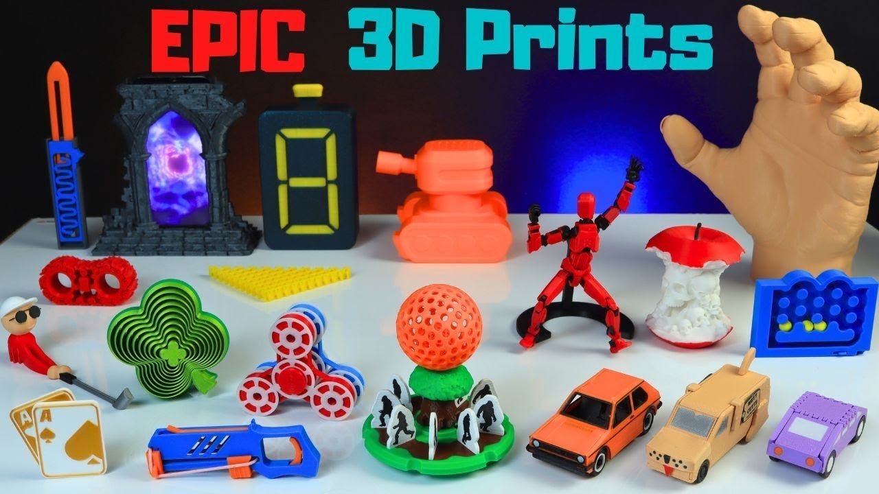 YouTube post by @Marc3DP for Thingiverse. Caption reads: 50 COOLEST Things to 3D Print - Best of 2024.