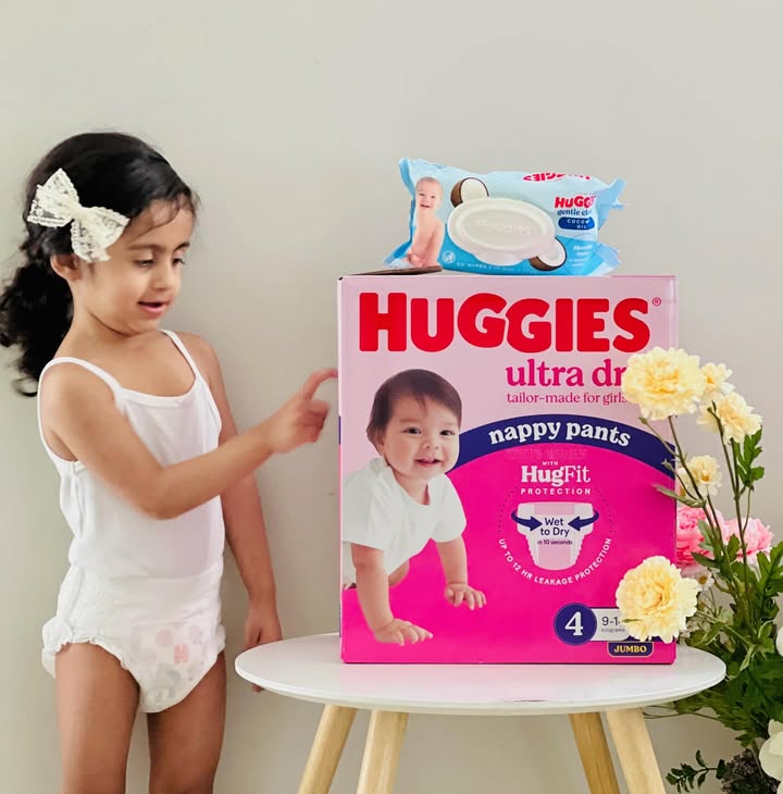 Instagram post by an influencer for Huggies. Caption reads: These @huggiesanz Ultra Dry Nappy Pants have [...].