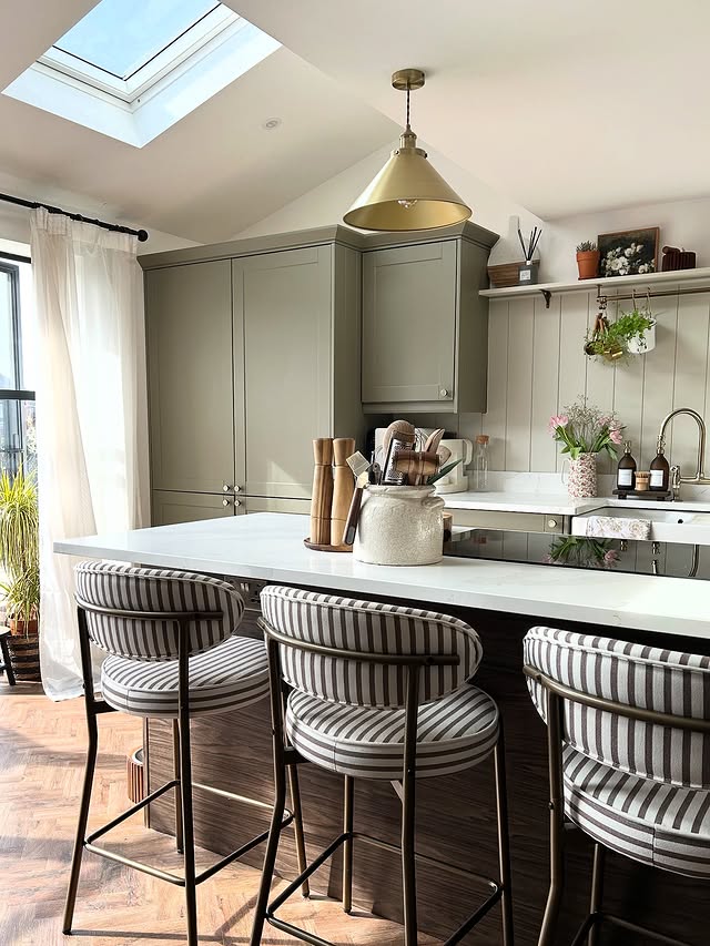 Instagram post by @oliviahardyhome for DUSK. Caption reads: Bar stools | @dusk.com Ad | I get asked quite....