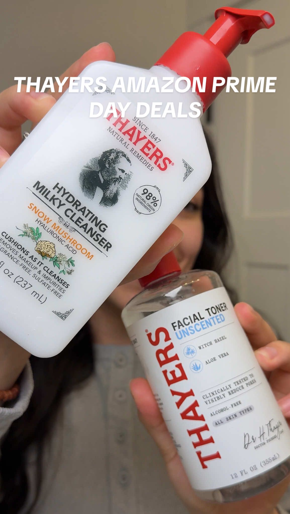 TikTok post by @couponingwithtina for Thayers. Caption reads: PRIME DAY DEAL ALERT 🚨Restocking my favorite....