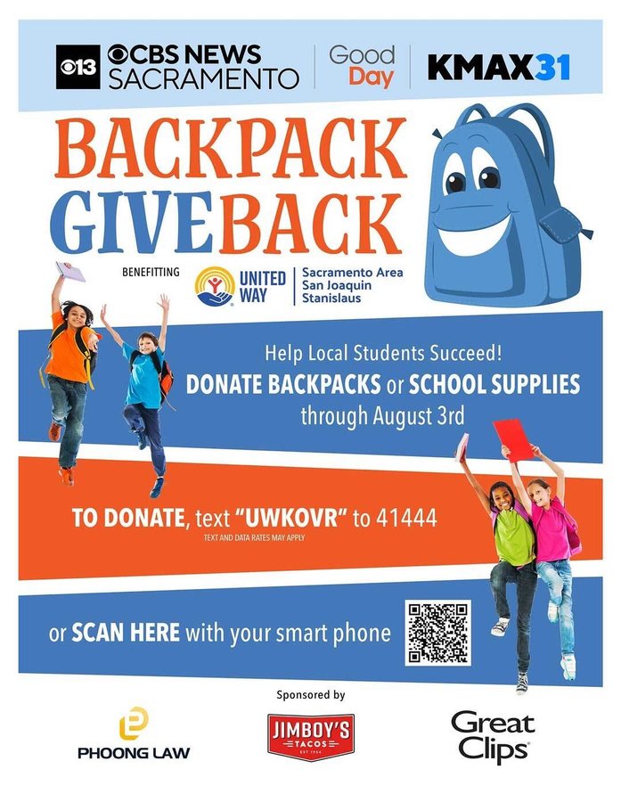 Instagram post by @gooddaysac for CBS News. Caption reads: 🎒You still have time! Join us for our Backpack....