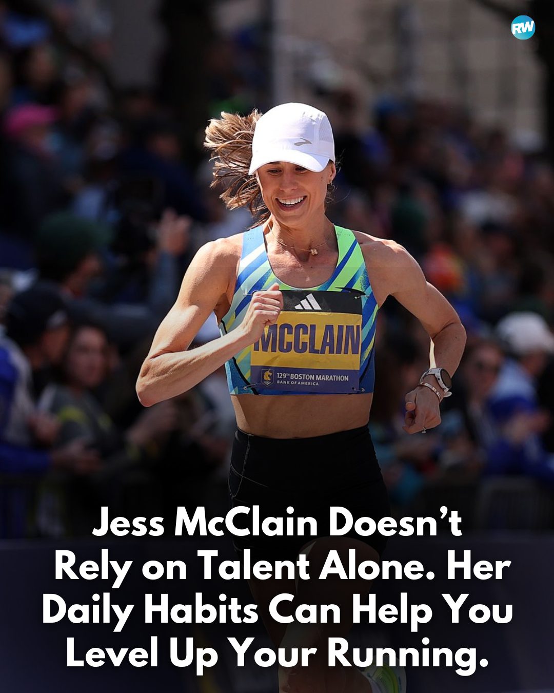 Instagram post by @jesstonn for Runner's World. Caption reads: Jess McClain, the top American woman at the 2025....