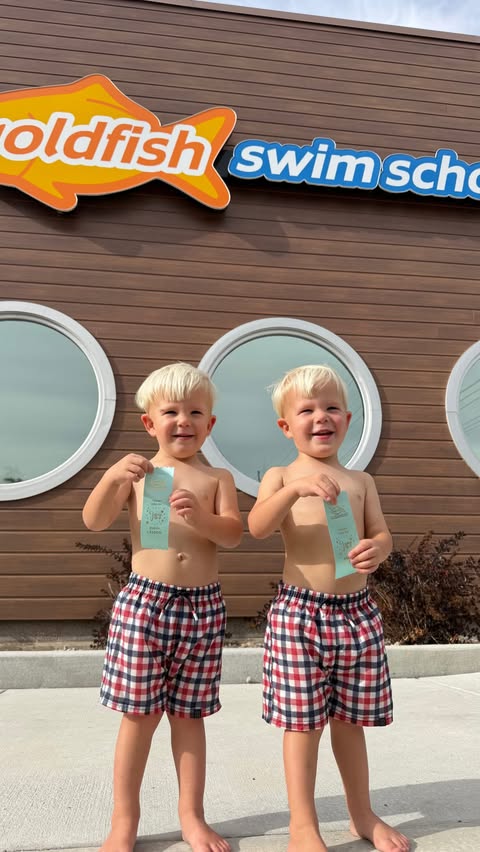 Instagram post by @twinmomtales2 for Goldfish Swim School. Caption reads: [...] confidence grow! Check out the Goldfish Swim....