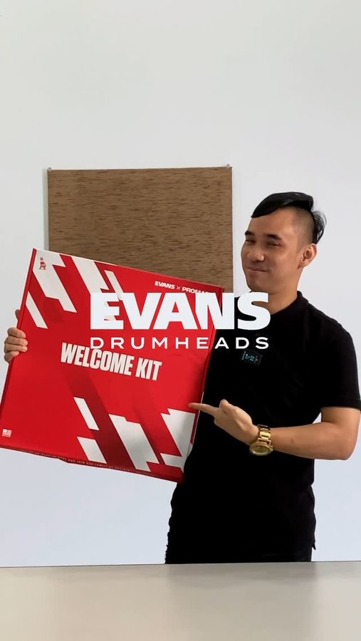Instagram post by @mgmusic_jakarta for EVANS Drumheads. Caption reads: [...] our journey with Ikmal Tobing as an Evans....