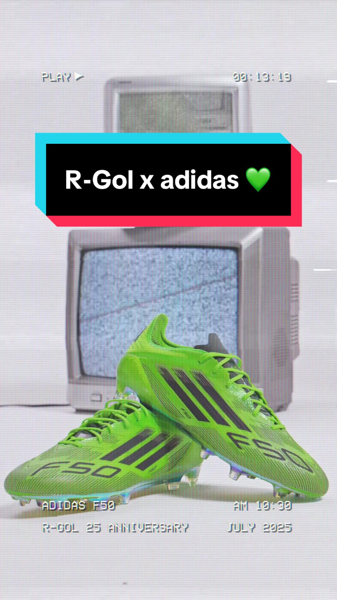 TikTok post by @unisportstore for R-GOL. Caption reads: 25 years of @R-GOL.com is celebrated with this....