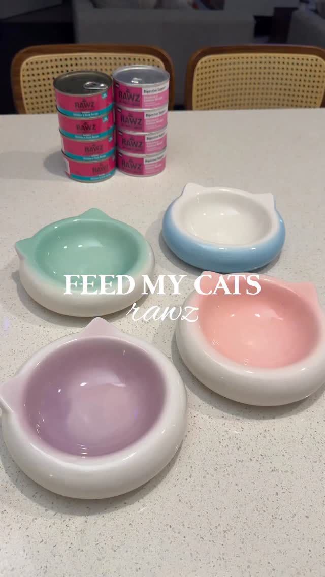 Instagram post by @simple.kitties for RAWZ Natural Pet Food. Caption reads: Feed my cats with me 🤍 

Dish of the Day 🍽️
⟡....