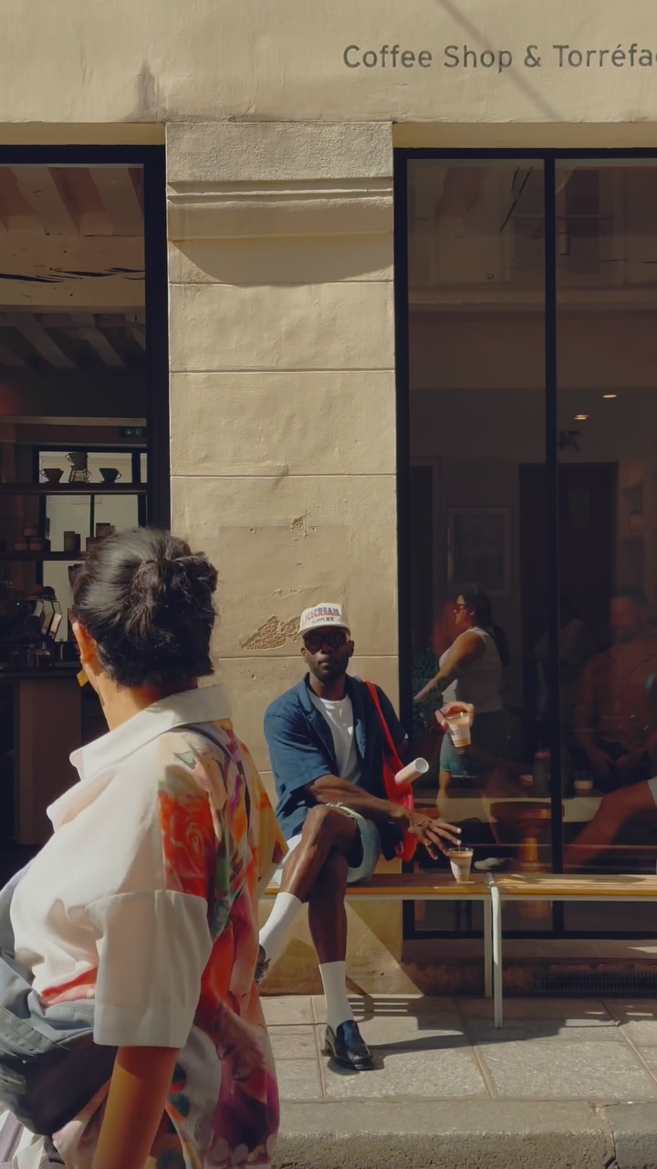 Instagram post by @paulbinam for Le Petit Lunetier. Caption reads: coffees & sun ☀️ @lepetitlunetier / glasses Monica....