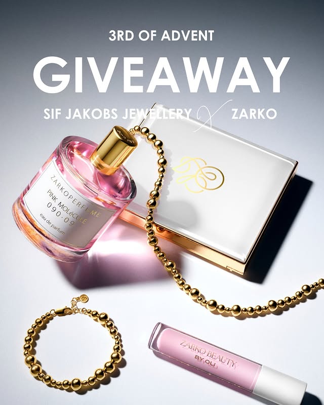 Instagram post by @zarkoperfume for SIF JAKOBS JEWELLERY. Caption reads: [...] enter: ✨ Follow @zarkoperfume &....