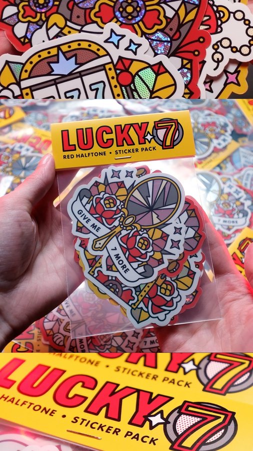 Instagram post by @redhalftone for StickerApp. Caption reads: [...] my magic eight ball to see if @stickerapp....