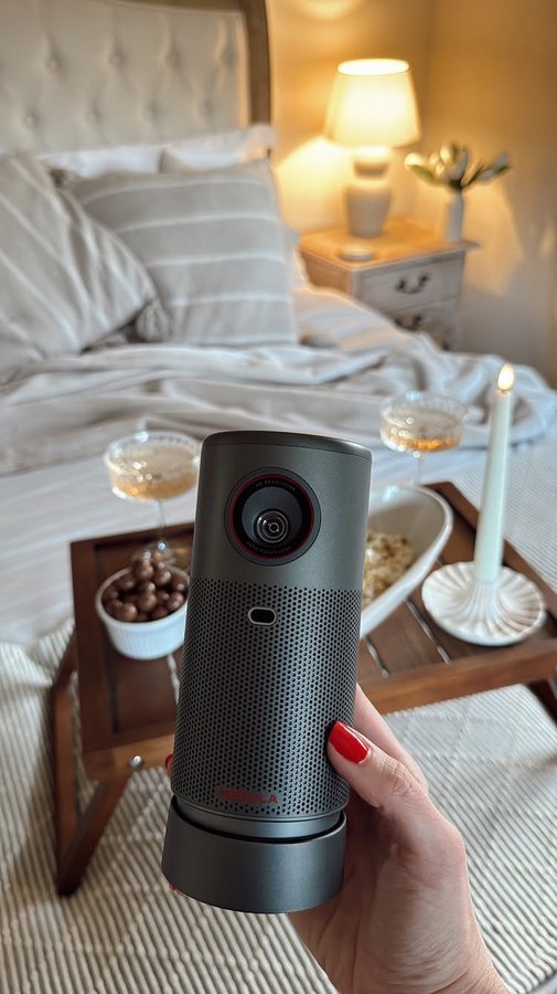 Instagram post by @no14hectorshouse for NEBULA. Caption reads: #nebulaprojector AD| A cosy Valentine’s set up....