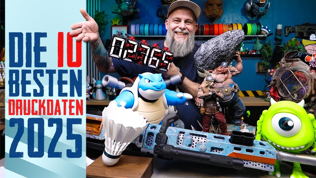 YouTube post by @Schwaighofer-art for Dropbox. Caption reads: The 10 best 3D printing templates of 2025 – My....