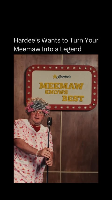 Instagram post by @endshumour for Hardee's. Caption reads: [...] Meemaw. To enter: post a video, tag....