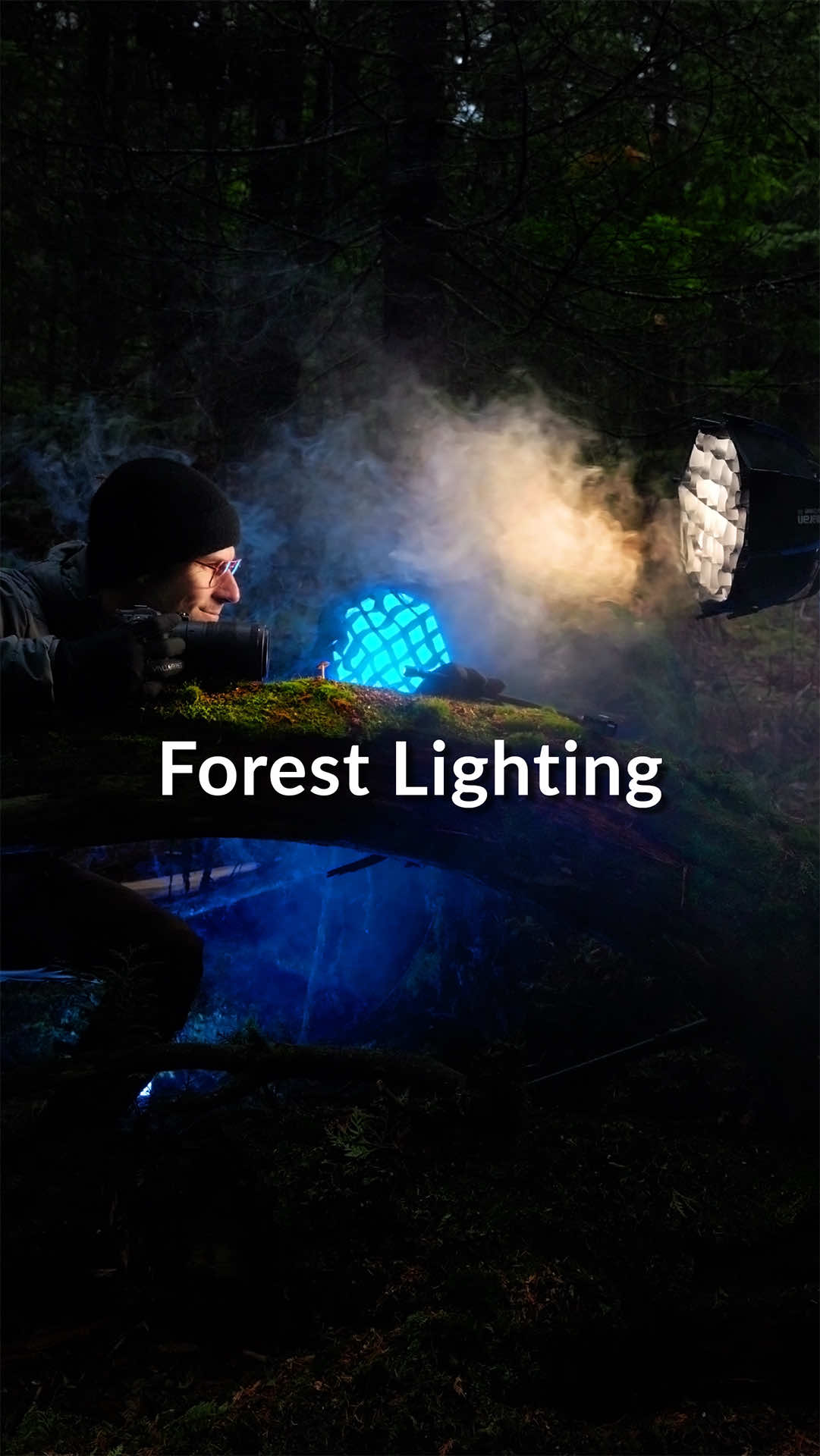 TikTok post by @danielaucoinfineart for amaran. Caption reads: Lighting a forest scene with the NEW amaran Ray....