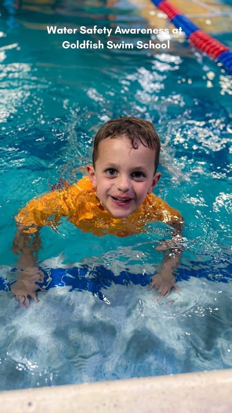 Instagram post by @theblissfulmomma for Goldfish Swim School. Caption reads: [...] Awareness is always in season and....