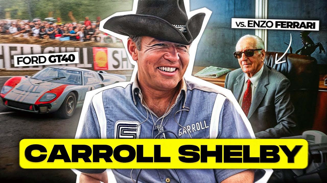 YouTube post by @danslaboiteagants for Deezer. Caption reads: Carroll Shelby: The chicken farmer who humiliated....