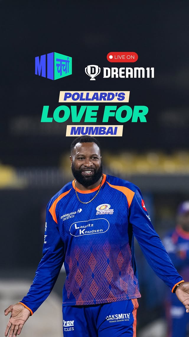 Instagram post by @thebluehoodieguy for Dream11. Caption reads: [...] Watch all #MICharcha shows LIVE on the....
