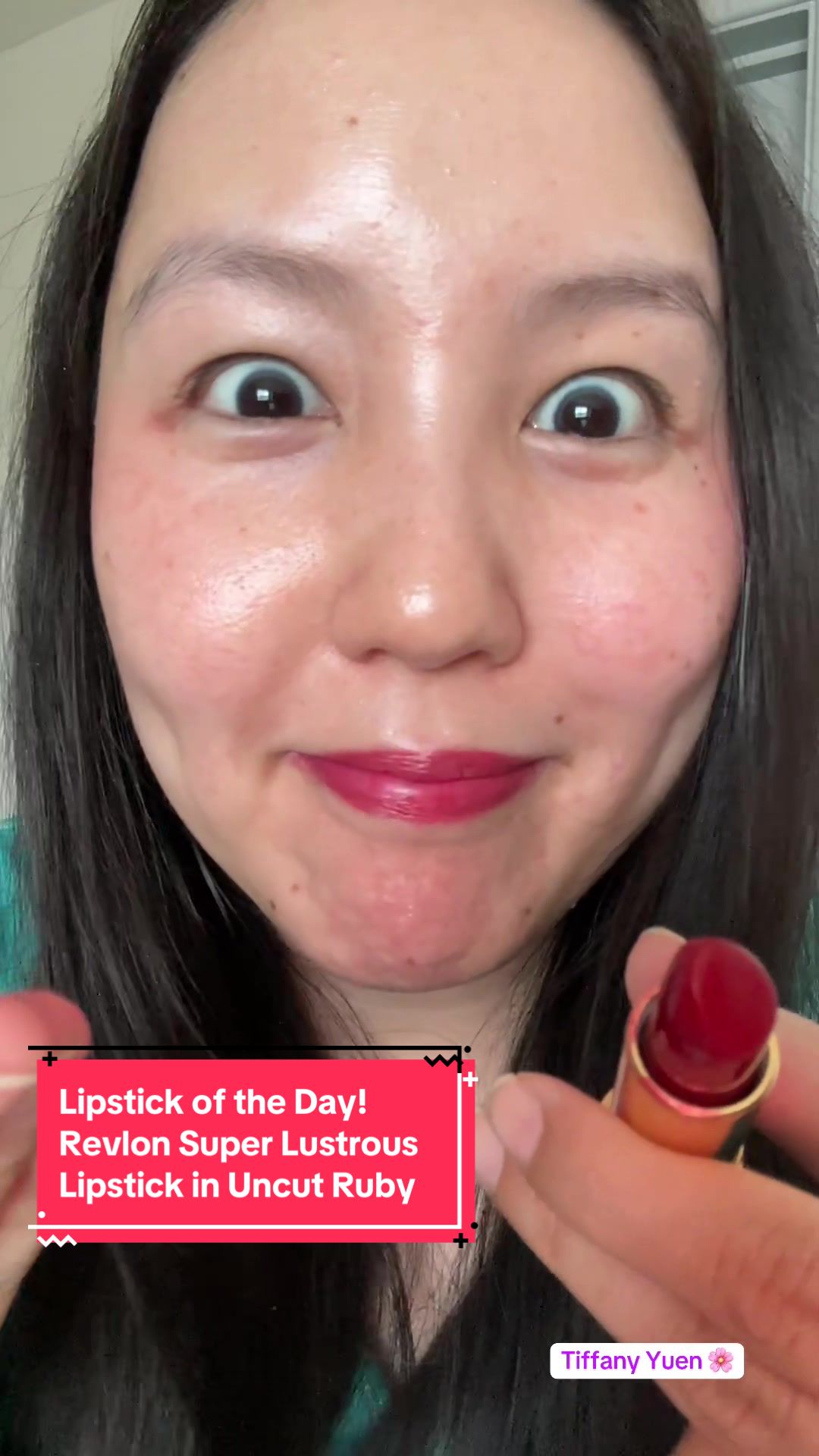 TikTok post by @thetiffanyyuen for Revlon. Caption reads: [...] lipstick myself! This is the @Revlon....